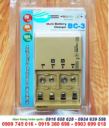 Super BC-3; Máy sạc pin Super BC-3 _04 khe sạc _Sạc 2-4 pin AA, AAA và 9v